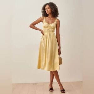 Reformation Colleen 100% Silk Dress in Lemon